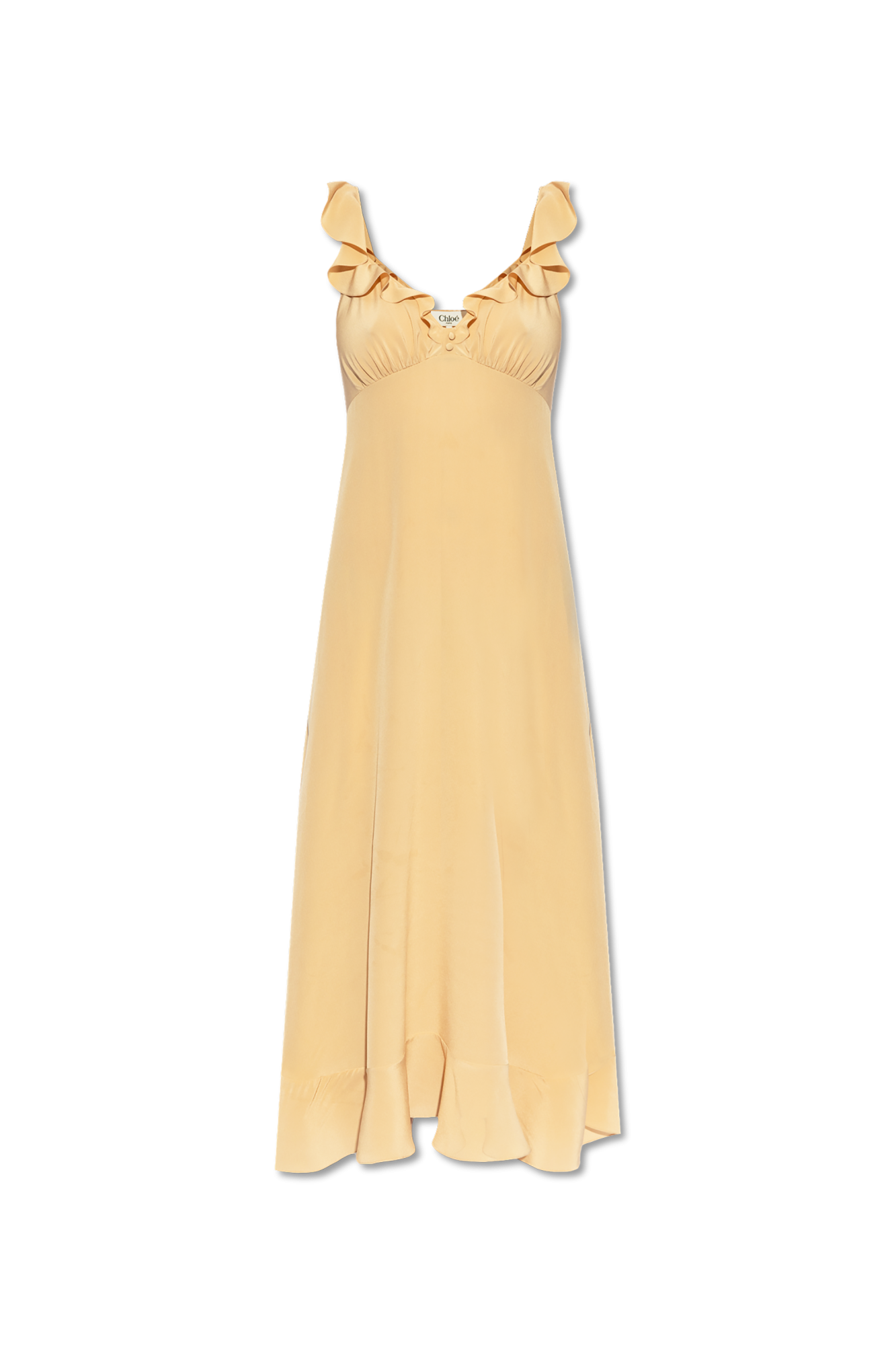 ワンピース CHLOE PASTEL YELLOW SILK DRESS Chloé Ruffled Long Dress In Silk Habotai & Lace | Chloé US